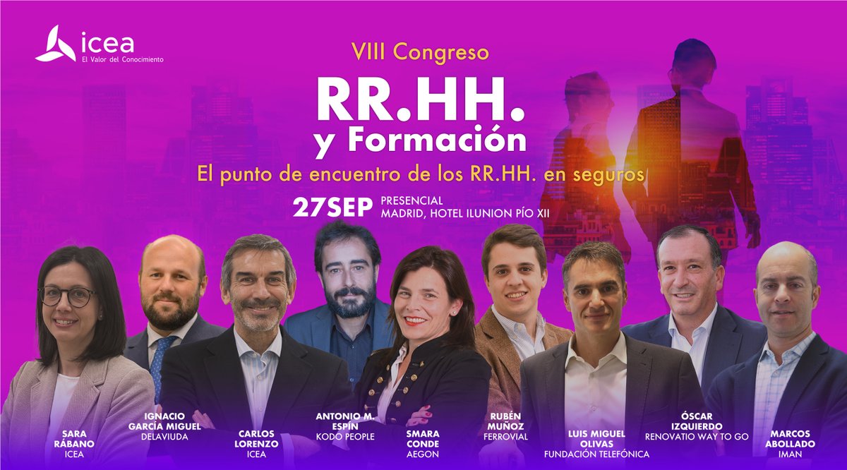 icea_es's tweet photo. El 27 de septiembre en el VIII Congreso de RR.HH. y Formación nos acompañarán de #Delaviuda, @kodopeople, @aegonseguros, @ferrovial, @fundacionTef, #Renovatio y @empresasiman

¡No te quedes sin tu entrada!
Más información e inscripciones: https://t.co/Eg5gt1sgF8 https://t.co/TUn55KjEXH