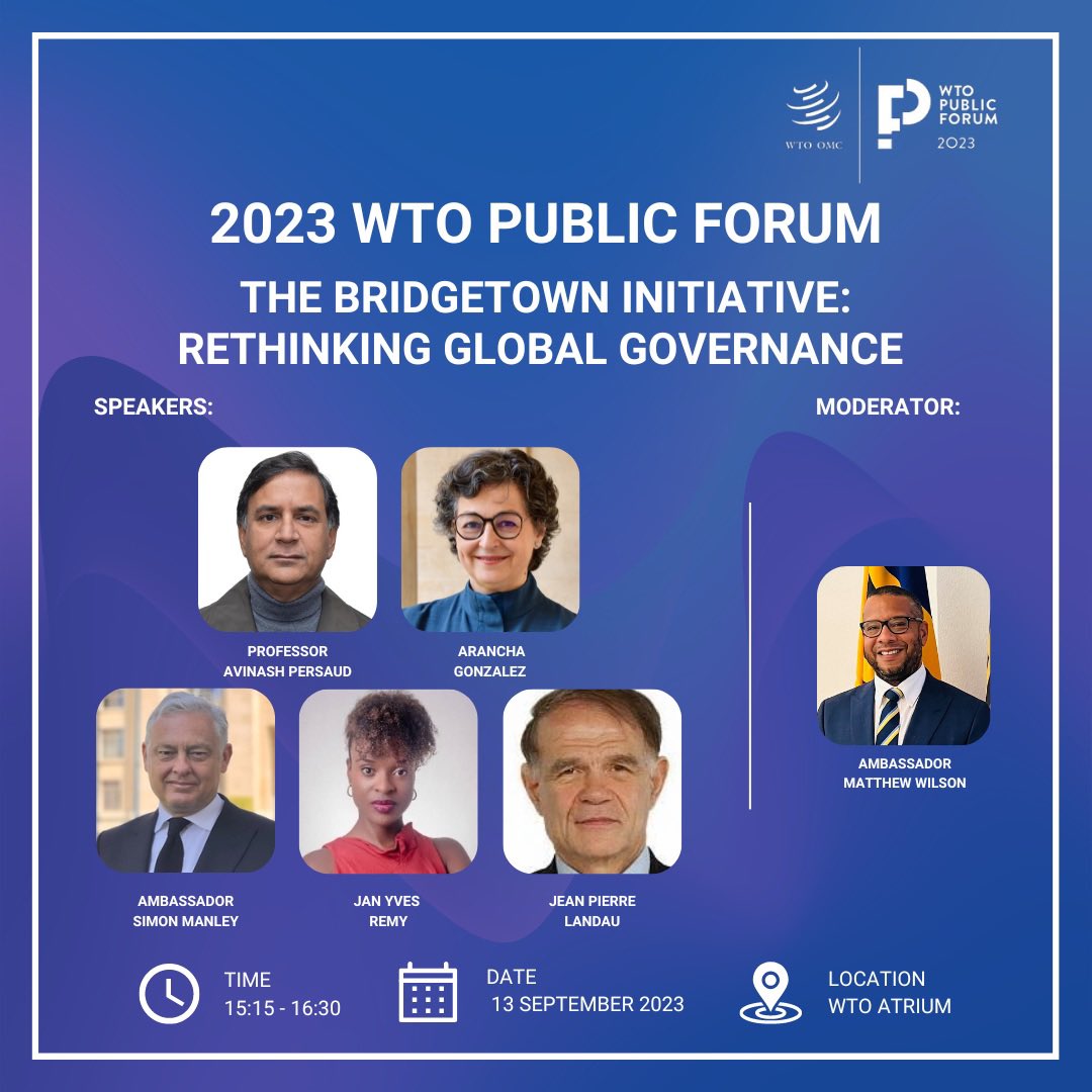 Matthewbarbados's tweet photo. What is the #BridgetownInitiative &amp; why can it be a game changer? Come to the session @wto #WTOPublicForum on Sep 13. #Barbados https://t.co/LAE75GtShK https://t.co/r8kKhky6B6