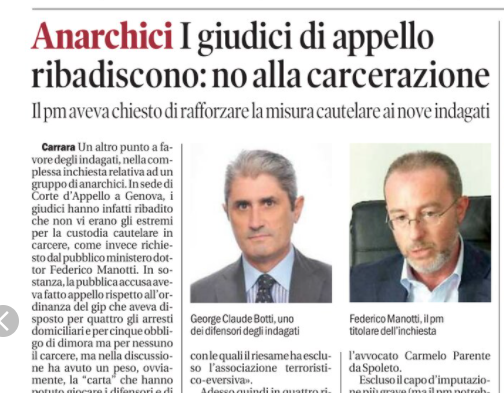 Quale è stato il vero obiettivo dell'operazione anti terrorismo della #Dda di Genova contro gli anarchici di #Carrara? Ingraziarsi il nuovo governo? Sviare l'attenzione dalla presenza della criminalità organizzata alle #cave? Dare un segnale di vita? Una pessima vicenda.