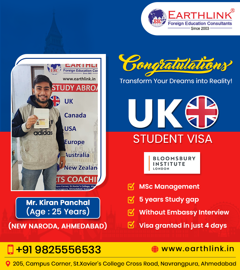 Earthlink_edu's tweet photo. Our warmest congratulations to Mr. Kiran Panchal on successfully acquiring a #UKStudentVisa to study at the Bloomsbury Institute London.

Call: +9198255 56533
Visit: https://t.co/LV60GnWPos

#Earthlink #UKvisaexpert #educationconsultancy #ukimmigration #studentvisaconsultant https://t.co/AYEie2qMQ6