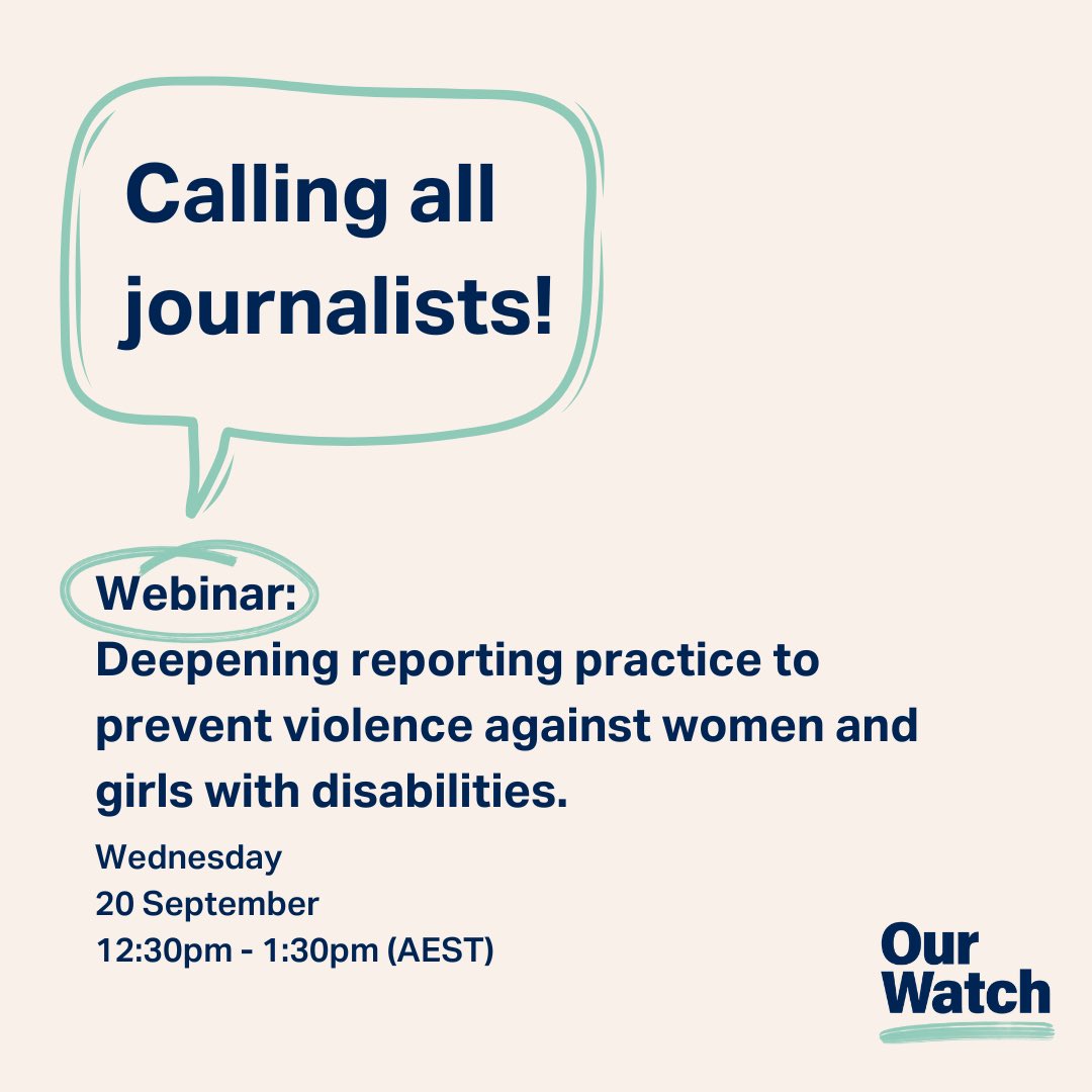 How can #journalists avoid perpetrating harmful narratives when reporting on #ViolenceAgainstWomen with #disabilities? On 20th September, @OurWatchAus hosts a free webinar with a panel of lived experience experts to discuss this question. Sign up here bit.ly/47SAbcj
