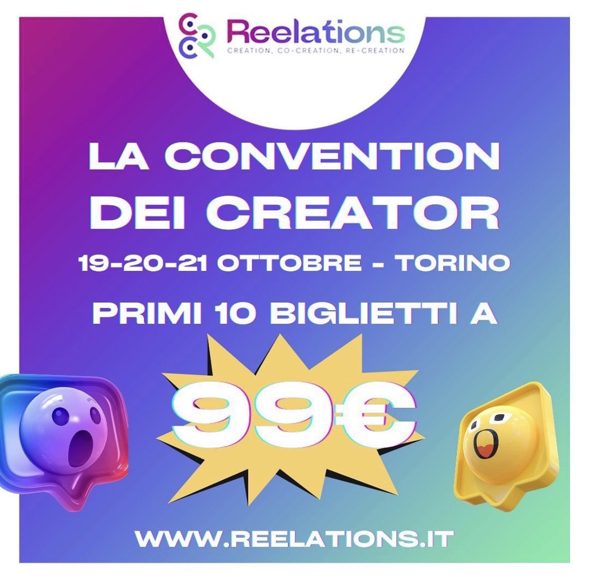 Ci vediamo alla convention dei creator. 
50 creator tra cui creator internazionali e con decine di milioni di follower. 

Scopri chi sono e il programma su
Reelations.it