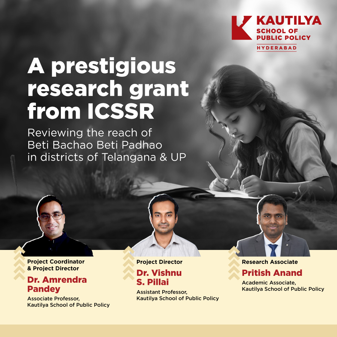 KautilyaSPP's tweet photo. We’re pleased to announce that our faculty team of
@amerpandey, @VISHNUP65907030, and @pritish2021 has secured a research grant from ICSSR to gauge the efficacy of Beti Bachao Beti Padhao in Telangana and UP. https://t.co/tuaLU8mC7o