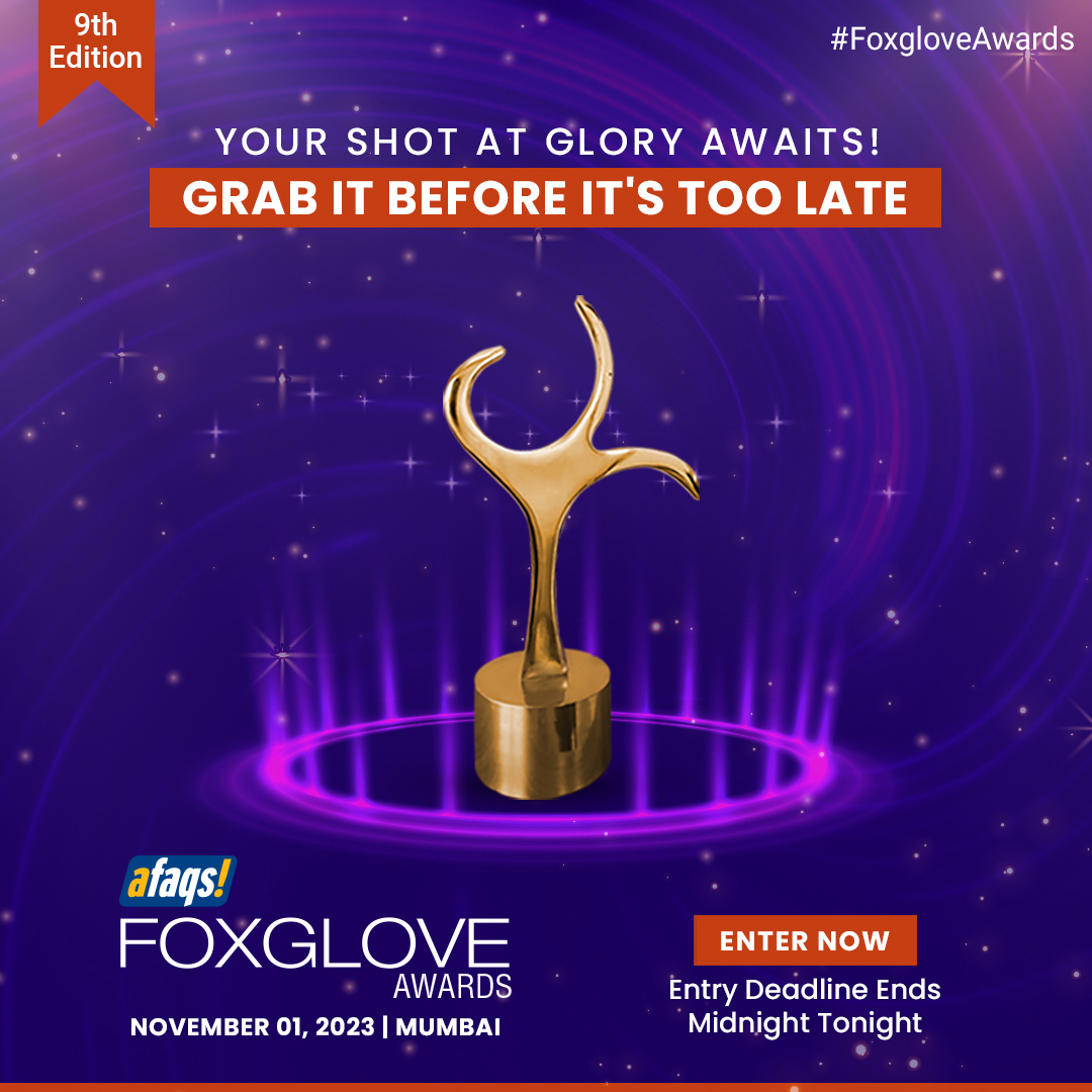 #FoxgloveAwards: Last day, last CHANCE! 🏆
Today is the last day for you to submit your entries for Foxglove Awards'23. 
ENTER NOW: bit.ly/3rMBZmy
   #Awards | #Advertising | #Marketing | #Media | #AdvertisingAwards | #advertisingagency | #agency | <a href="/afaqs/">afaqs!</a>