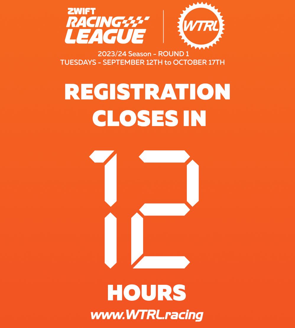 12 HOURS REMAINING TO REGISTER YOUR TEAM! @GoZwift Racing League gets underway next Tuesday! WTRL.racing/zwift-racing-l…