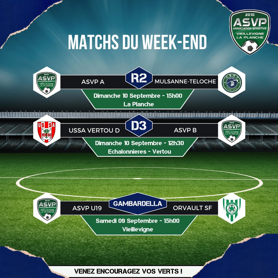 AsvpFootball's tweet photo. ⚽️ AGENDA DU WEEKEND ⚽️

Les verts auront donc besoin de tout votre soutien dès ce week-end 🟢⚪️ https://t.co/SdvXjtP4yi