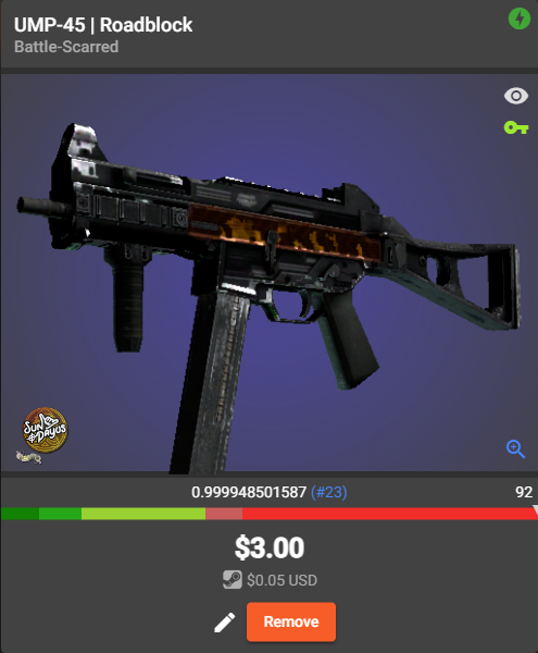 xTalius's tweet photo. 🚨 For sale on CSFloat 🚨
UMP-45 | Roadblock (BS)
Float: 0.99994 (Rank 23)
Current price: 3 $USD
Links down below ⏬
#csgoskins #cs2skins #csgofloat #csfloat #highfloat https://t.co/DXpeWpI1m2