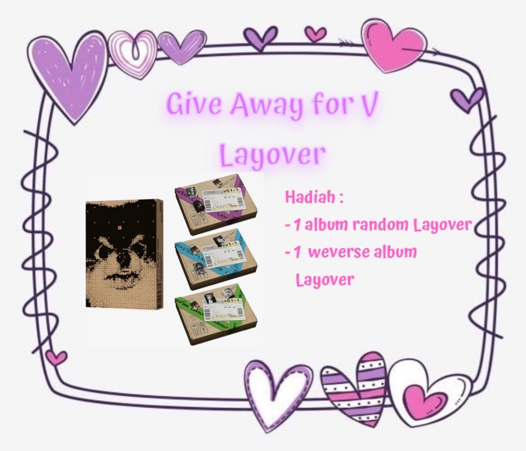 sadep07's tweet photo. 💜GIVE AWAY FOR V 💜
Haloo army, aku mau adain Give away utk rilisnya album V “Layover”
Rules :
🟣 RT tweet ini
🟣 Isi google form ini https://t.co/iU19uFcpJa
End : 19.00 wib 15 Sep 2023
Pemenangnya akan dipilih random yaa, good luck for you 💜

Please help RT yaa https://t.co/WB0JyLLDKa