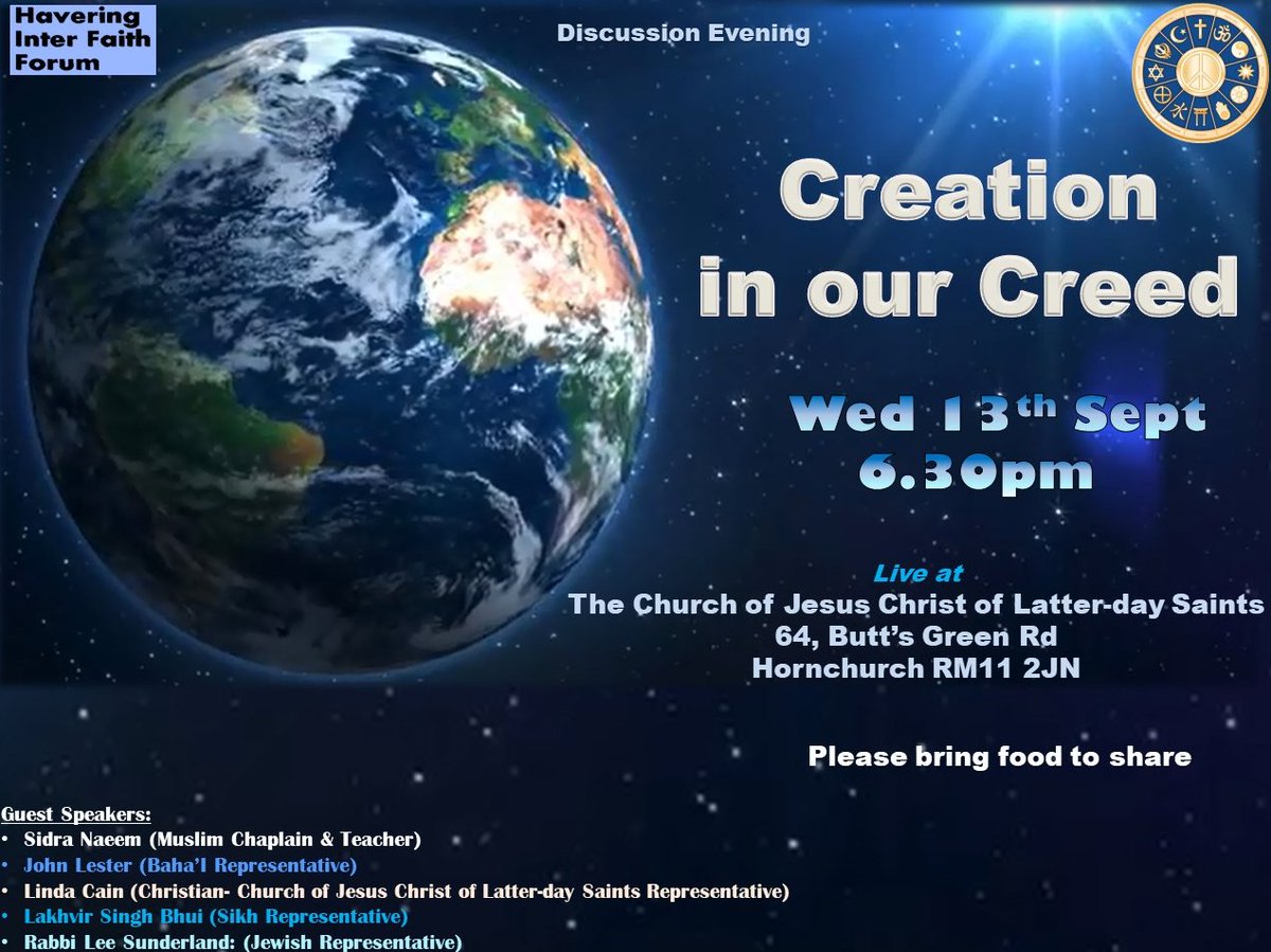 Havering Inter Faith Forum are holding a discussion evening on Wednesday 13 September at 6:30pm