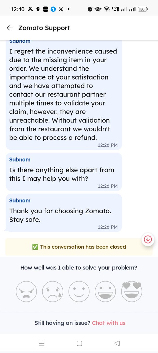 So this is how zomato treats the customers. I received one plate instead of two and they said sorry. Matter closed. No refund no solution. Zomato is a bloody fraud. They always do this nonsense say sorry and disappear. <a href="/zomato/">zomato</a> <a href="/Swiggy/">Swiggy</a> <a href="/eatsurenow/">EatSure</a> <a href="/ndtvfeed/">NDTV News feed</a> <a href="/aajtak/">AajTak</a> <a href="/timesofindia/">The Times Of India</a>