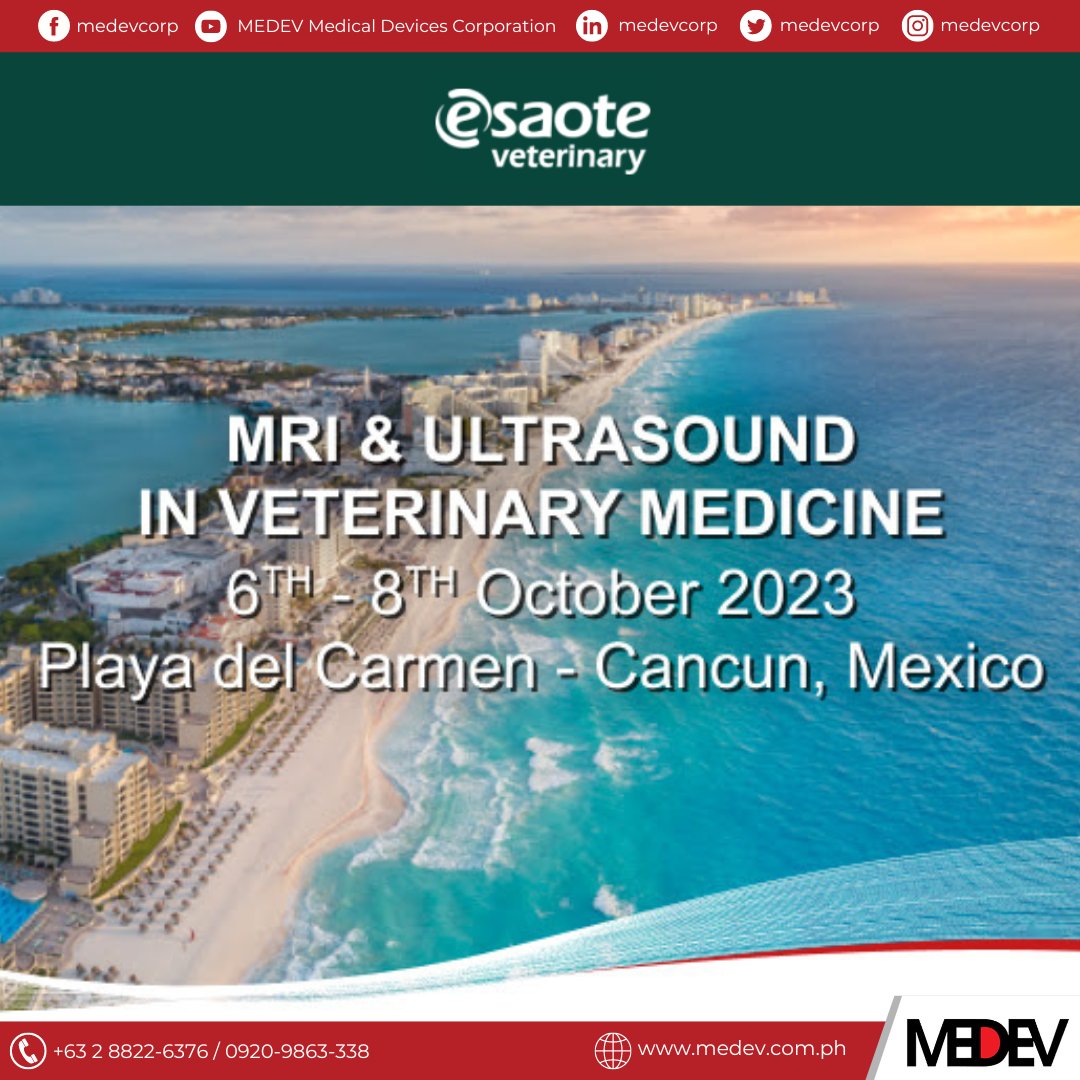 MEDEVCORP's tweet photo. The 1st Edition of MRI &amp; Ultrasound in Veterinary Medicine is RACE-approved for veterinarians and veterinary technicians in jurisdictions that recognize AAVSB RACE approval. Secure your slot until September 15, 2023. 

Click this link to register: https://t.co/weML1WGGrW 
#Esaote https://t.co/7nO8MIgPqP