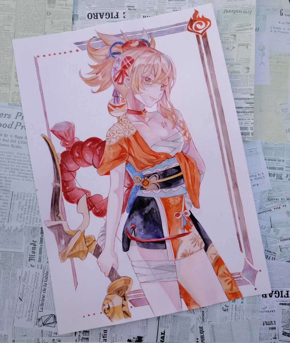 noralruw's tweet photo. Old watercolor stuff 
Xiao and Yoimiya 
#GenshinImpact #yoimiya #XIAO #fanart https://t.co/1ueoU6CT2H