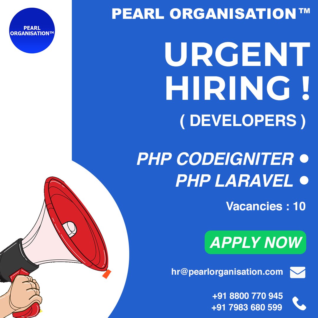pearlorgs's tweet photo. #HIRINGNOW  #URGENT #PhpDevelopers #CodeigniterDeveloper #LaravelDeveloper at our #Dehradun_HQ Location.
.
Vacancies - 10
.
Visit - https://t.co/tMKvEEayrM
.
#dehradun #job_in_dehradun #Pearl_Organisation #businessdevelopment #php_jobs #Laravel #codeigniter #developer_jobs https://t.co/fWlPqiiGY0