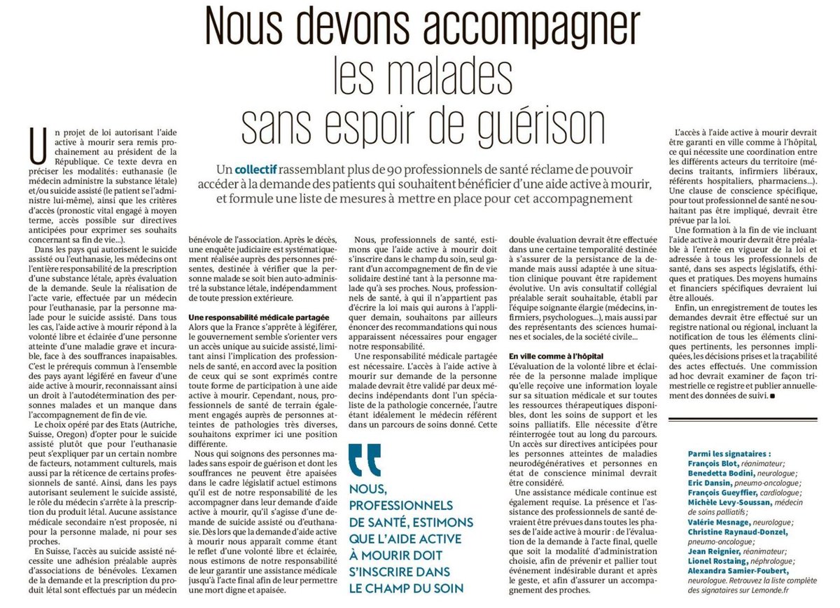 OlivierFalorni's tweet photo. Tribune très intéressante dans ⁦@lemondefr⁩ d’un collectif de 90 soignants: « Nous, professionnels de santé, estimons que l’aide active à mourir doit s’inscrire dans le champ du soin. » #findevie https://t.co/Oa0bKIOWYE