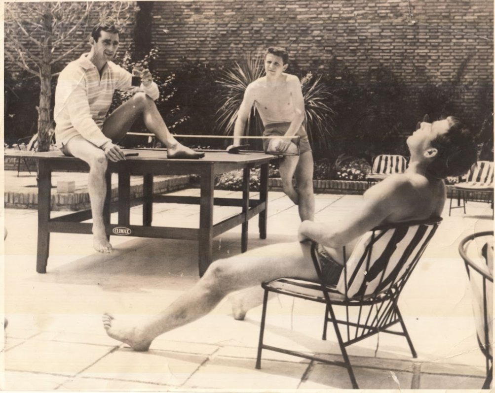 robsawyer70's tweet photo. Summer 1963. After the league title win, the Everton squad and their partners were treated by John Moores to a Spanish holiday. Here, Roy Vernon &amp; Brian Labone take a 'drinks break' from table tennis, while a colleague (George Thomson?) snoozes in the sun. https://t.co/DSEIegZofK