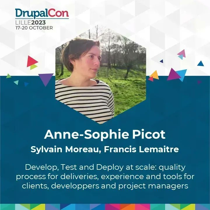 DrupalConEur's tweet photo. Delighted to present Anne-Sophie Picot (@asplamagnifique) and co-speakers at Agency &amp; Business Track.

Session "Develop, Test and Deploy at scale: quality process for deliveries, experience and tools for clients, developpers and project managers."

🔗https://t.co/SVLCPlq4ox https://t.co/MfKX5SZhQK