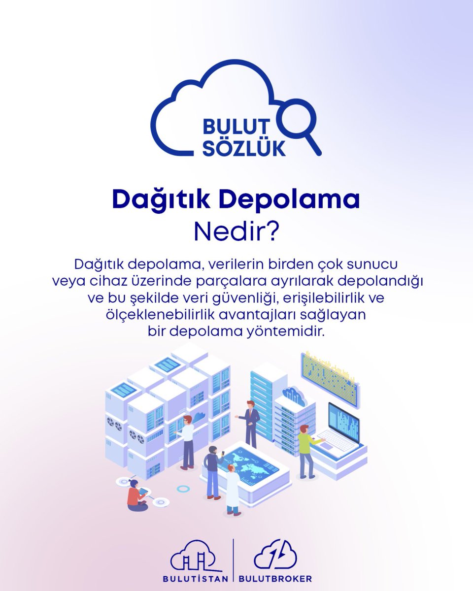 bulutbroker's tweet image. Dağıtık depolama, verilerin birden çok sunucu veya cihaz üzerinde parçalara ayrılarak depolandığı bir depolama yöntemidir.
#Bulutistan #dağıtıkdepolama #distributedstorage #bulutsözlük