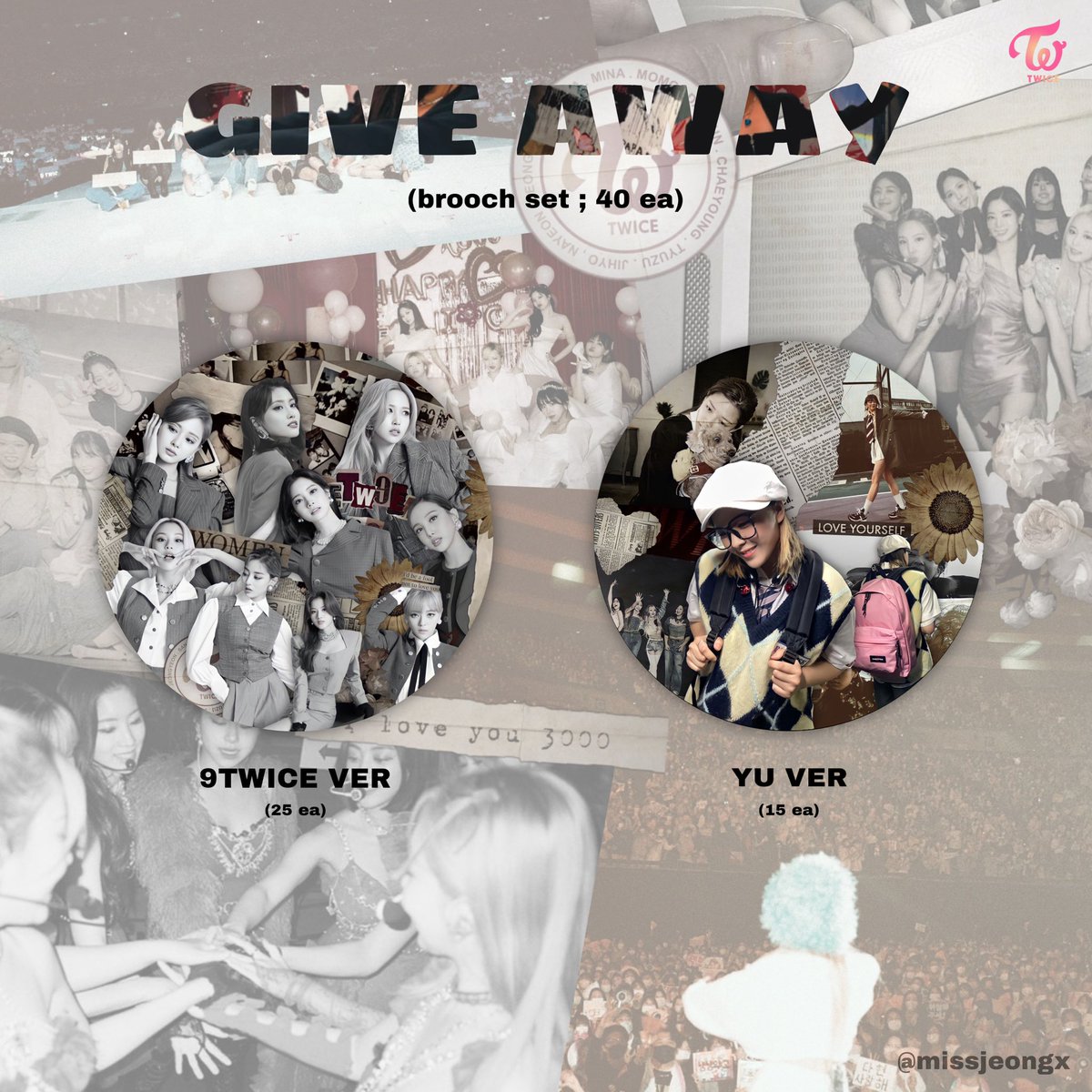 missjeongx's tweet photo. 𝐓𝐖𝐈𝐂𝐄 𝐑𝐄𝐀𝐃𝐘𝐓𝐎𝐁𝐄 𝐈𝐍 𝐁𝐀𝐍𝐆𝐊𝐎𝐊

꒰ +🌷✨ ꒱ — twice concert giveaway

✿ 23.09.2023 ; set giveaway - 40 ea

✿ 24.09.2023 ; brooch set - 40 ea 

✿ จะเเจ้งเวลาเเละสถานที่ภายหลังค่ะ

#READYTOBE_IN_BANGKOK #RTBinBangkok #ทไว้2023 https://t.co/iyH1OIEaW8