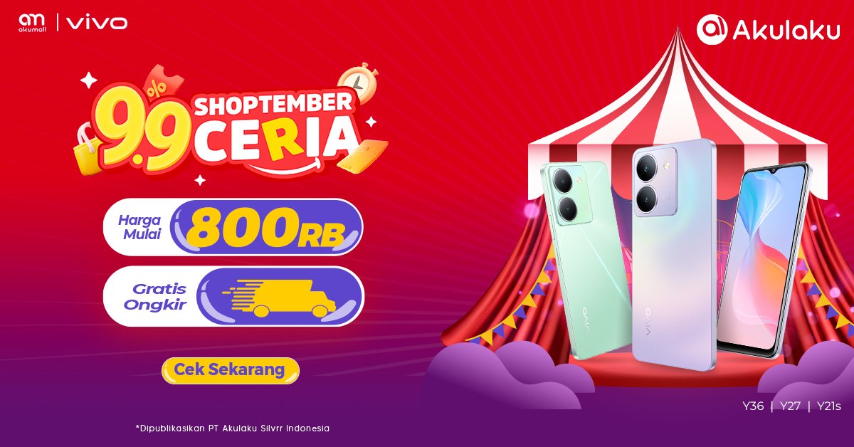 akulakuID's tweet photo. HP udah lemot? Lembiru lah~  

Mumpung lagi Shoptember 9.9 Ceria beli HP MULAI DARI 800RB🔥  

Cuss klik >> https://t.co/m99oNJVfto   

#PromoVivo #ShoptemberCeria #Diskon99 #GilaDiskon #AkulakuIndonesia https://t.co/XERQww86R0
