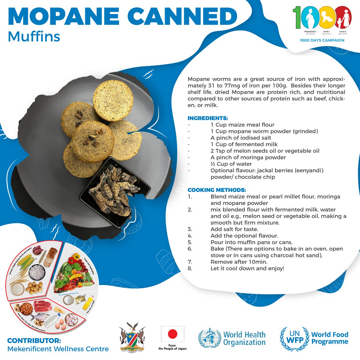 NBCNamibia's tweet photo. Move over beef and chicken, there's a new protein in town! Say hello to Mopane worms, the ultimate iron source with a whopping 31 to 77mg per 100g.
#WFP #WHO #MoHSS #1000DaysCampaign #Nutrition #healthylifestyle https://t.co/kapiYO05Mk