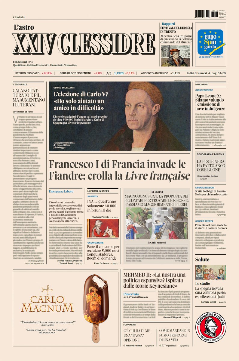 📣 Vuoi gnoscere le nove dal mundo delle Gilde et del mercanteggio? Affrettati! Corri in stamperia et acquista "L'astro XXIV Clessidre" l'unico papello che t'informa sulli ultimi sviluppi dell'economia rinascimentale!

#8settembre #ilsole24ore