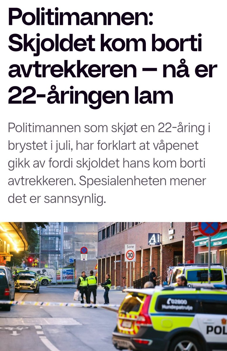 Har sagt det før. Seier det igjen: Norsk politi har ikkje kompetanse til å bera våpen.
tv2.no/nyheter/innenr…