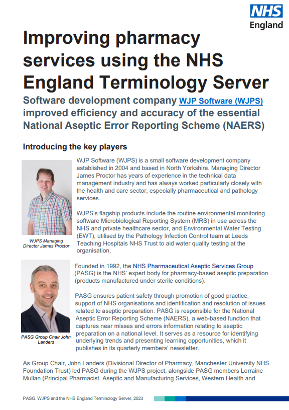 ProfRecordSB's tweet photo. 1/2) A case study from @wjpsoftware &amp; the #NHS Pharmaceutical Aseptic Services Group (PASG) shows how using coded, structured data can help make reporting and analysing information much quicker and easier, improving #interoperability between organisations and #patientsafety. https://t.co/tKfj5uHXey