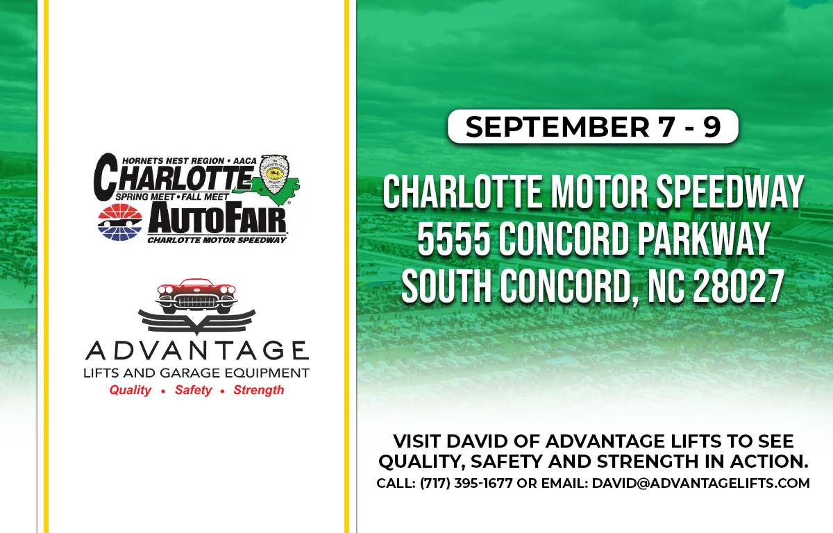 advantagelifts's tweet photo. Join us at Charlotte AutoFair Fall Meet in South Concord, North Carolina this Thursday, September 7th through Saturday, September 9th! For special show pricing, call Mike Weber (952) 258-9700, or email at Mike@AdvantageLifts.com. https://t.co/kXITnGuev0