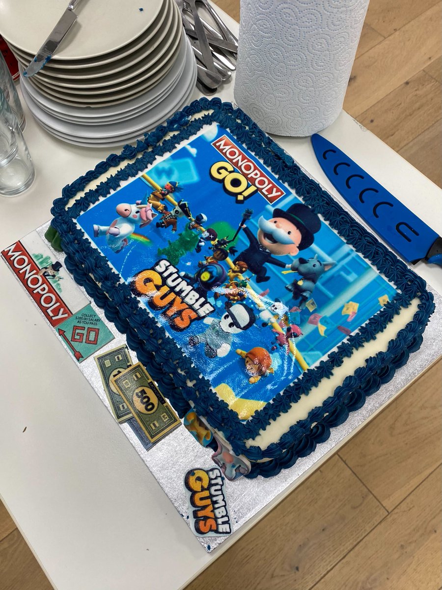 flexionmobile's tweet photo. Work hard. Eat Cake. That might need to become our company slogan. 🍰 😁

The other day our London and Budapest teams celebrated our partnership with @scopely to bring the hit games #MonopolyGo and #StumbleGuys to the alternative app stores. https://t.co/IM1k41vfTH https://t.co/LS2nSSTBnI
