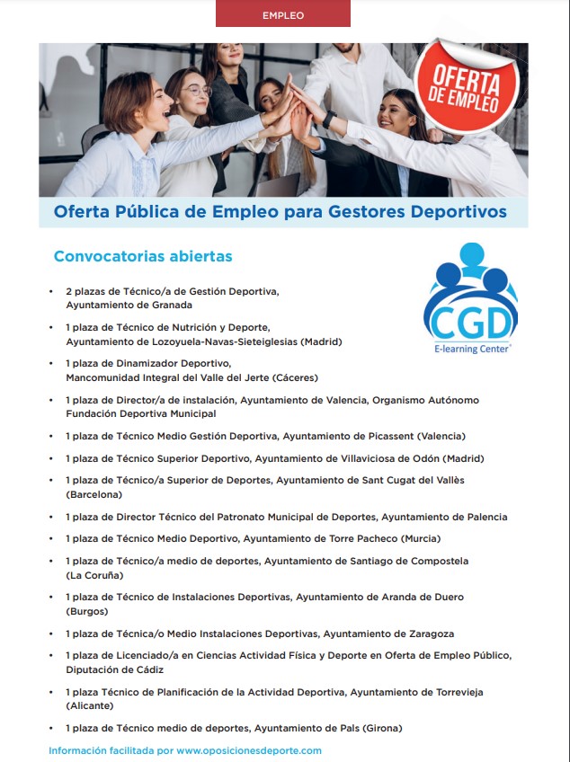 🤝Gracias a la revista Deporcam del @CirculoGestores 
por permitirnos este espacio para la divulgación de empleo público del ámbito deportivo.

📌Encuentra info. de convocatorias en #Deporcam Nº64 (p. 37): circulodegestores.com/uploads/app/60…

#oposiciones #gestoresdeportivos #empleopúblico