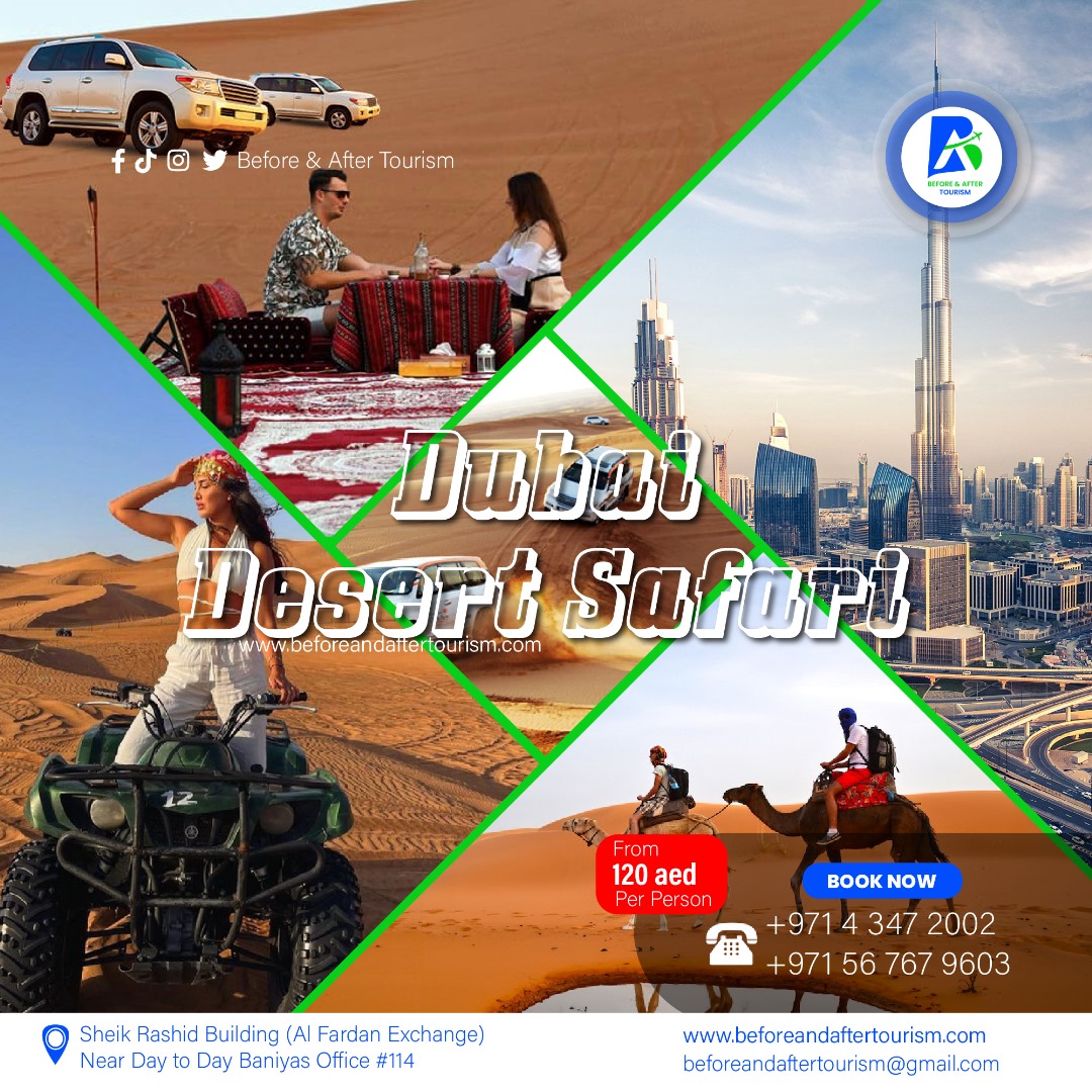 B4andaftertours's tweet photo. Book now your Dubai Deser Safari tour in its prominent season. 

For more information;
Call: +971 4 347 2002 
WhatsApp: +971 56 767 9603 

#visitbeforeandaftertourism #dubaivisa #airtickets #dummytickets https://t.co/DqVtqYdVws