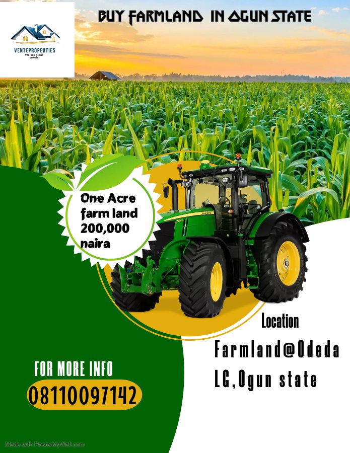 PouletRepublic's tweet photo. @Chindapatrick1 One of the greatest investment you can make is investing in farmland ownership.
This is an opportunity to own massive farmland 
https://t.co/jpsGYBRb56

Call +2348110097142 or send message to venteproperties@gmail.com for more info.
Terms and condition apply. https://t.co/7RJCSVOm9A