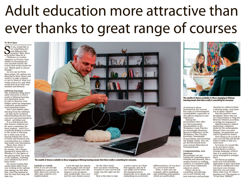 Great piece on the many opportunities for lifelong learning on offer through Further Education &amp; Training, highlighting the new Green Skills Micro-Qualifications under the #SkillstoAdvance initiative. Contact your local ETB to find out more: solas.ie/partners/ 
#thisisfet