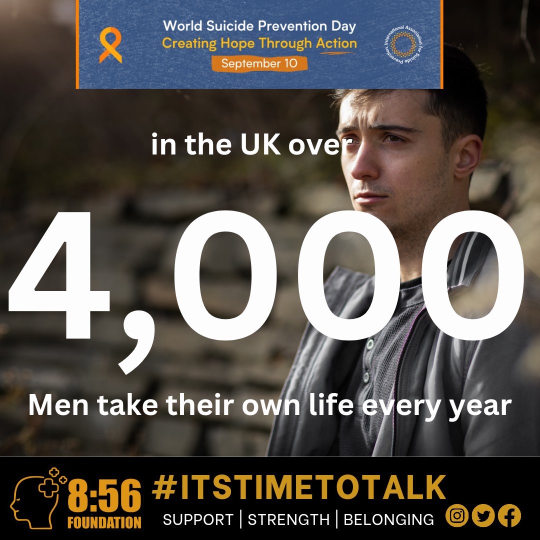#WorldSuicidePreventionDay #WPSD23

Sunday 10th September🎗️

Over 4,000 Men in the UK lose their lives to Suicide every year

We need to break down the Stigma of mental health - it's not weak to speak

#CreateHopeThroughAction

#itstimetotalk
#breakthestigma
#youarenotalone