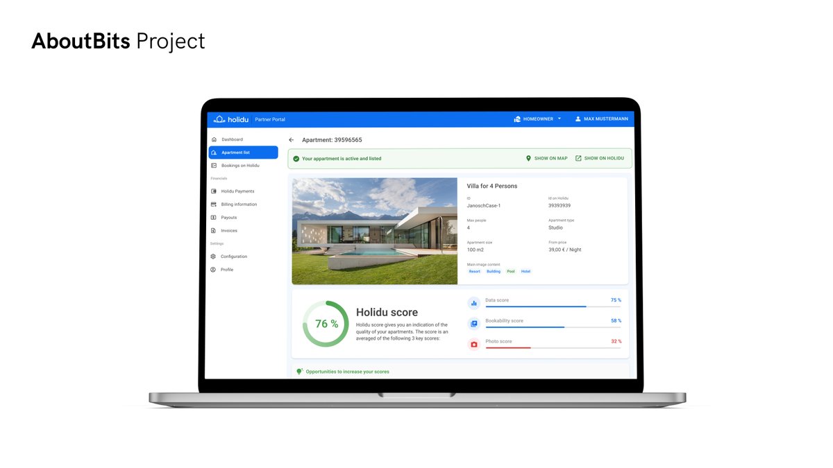 about_bits's tweet photo. 🚀 We redesigned the partner portal of Holidu. Check out all the details of the new interface in the link below.
https://t.co/xZt79nVbmL
#aboutbits #aboutdesign #uidesign #uxdesign https://t.co/AYIiHT3oAT