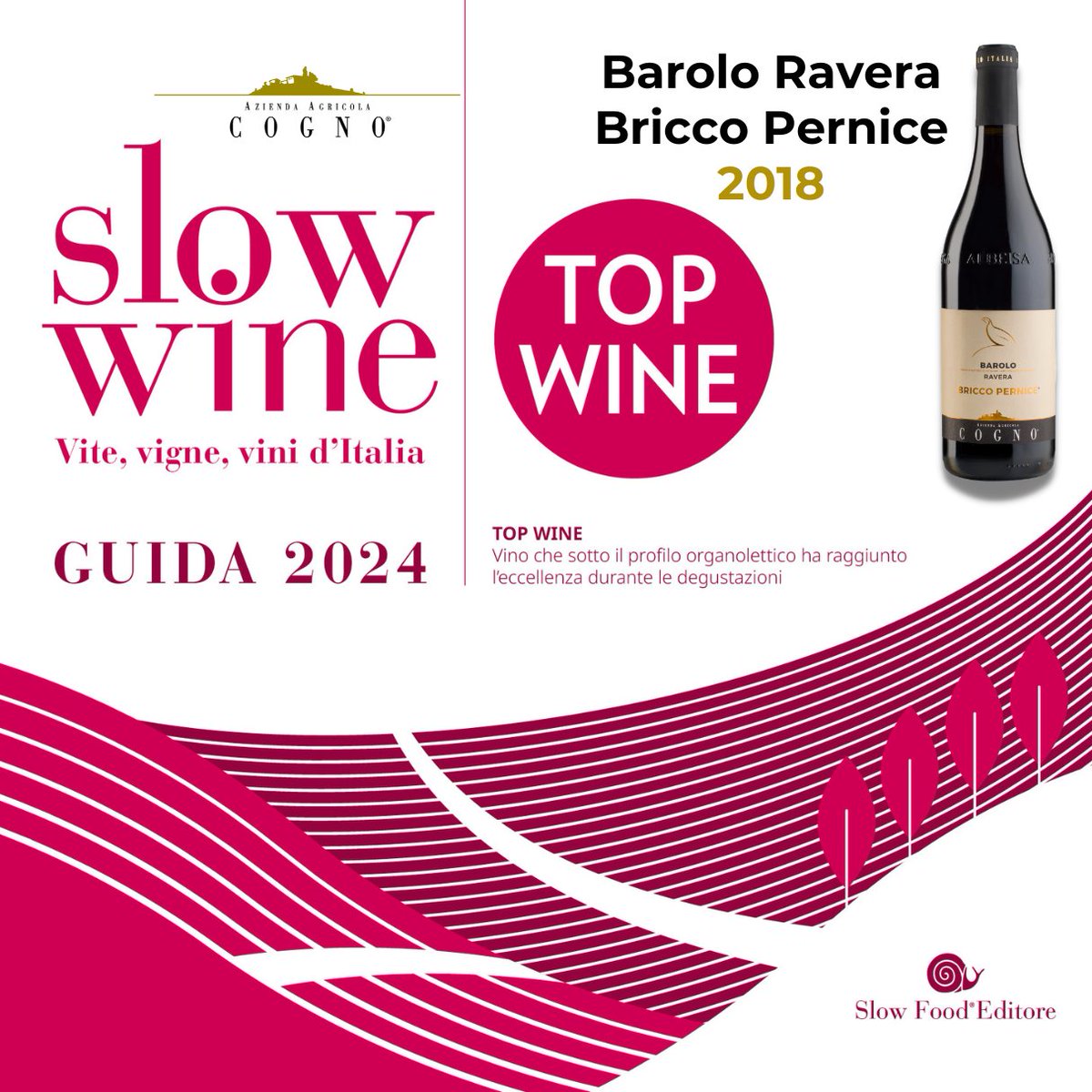 cognowines's tweet photo. Slow Wine Guide 2024 Awards 🐌
Our winery got the Chiocciola and our Barolo Ravera Bricco Pernice 2018 is Top Wine!
Thank you very much @GariglioG and @SlowWineMag 🙏
#elviocogno #slowine #wineguide https://t.co/8QdicZSlrR