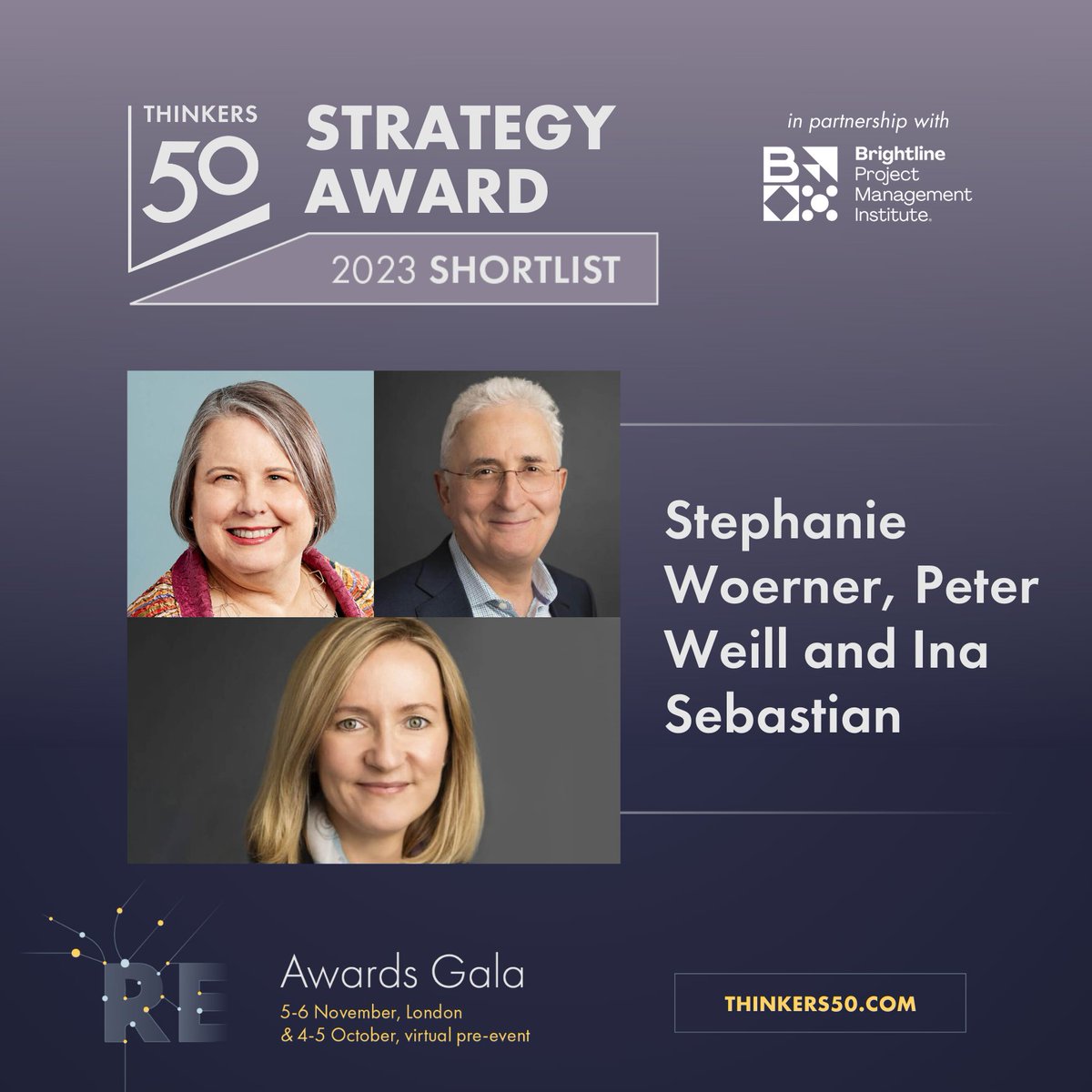 We’re thrilled to announce that @MIT research scientists, @SL_Woerner, Peter Weill, & @inasebastian, are on the #Thinkers50 2023 Strategy Award Shortlist, presented with @BrightlineOrg, for their book ‘Future Ready.’ Read about the #Thinkers50Shortlist: thinkers50.com/blog/thinkers5…