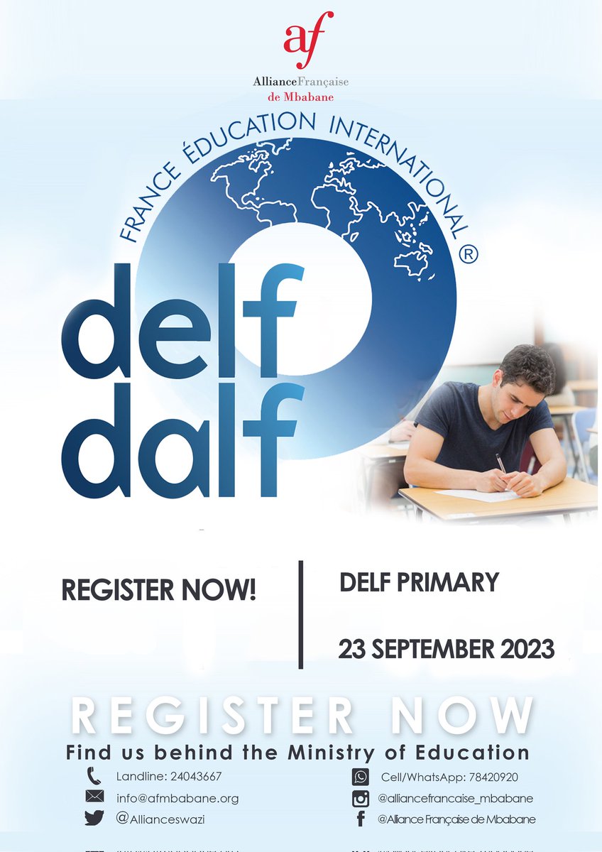 Allianceswazi's tweet photo. From as early as primary level, we can register your little one for the DELF exams. Contact us on 268 7842 0920 to find out how to register for DELF primary level.
#delfprim #frenchexams #tinitwitter https://t.co/q7rUCsBjgK