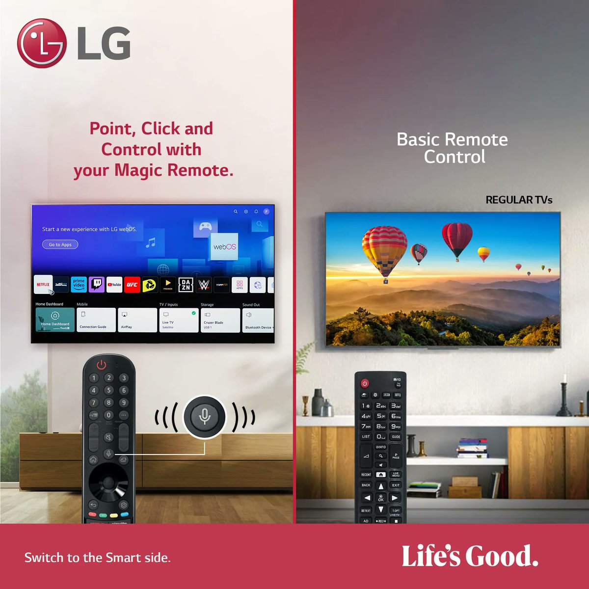 mfh_group's tweet photo. Say goodbye to the hassles that come with controlling a non-smart TV. There is a smart TV for you, and a magic remote to go with it. Why not make the #smartswitch here: https://t.co/VjlpLdq5dy
#lg #lifesgood #smarttv #lgtv #magicremote https://t.co/Pu8cuD0j4e