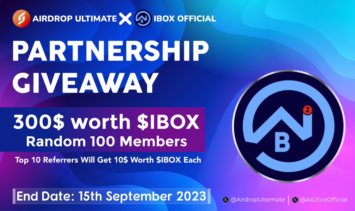 🥳 IBOX Official X Airdrop Ultimate #Giveaway 

🏆 Prize Pool «» 300$ Worth $IBOX

✅ Follow <a href="/AirdropUltemate/">Airdrop Ultimate</a> &amp;
<a href="/AIGEcoOfficial/">Iboxofficial</a>
✅ Like, RT &amp; Tag 3 Friends
✅ Complete Telegram Bot⤵️
t.me/IBOXOfficialGi…

⏳ Ends 15th September 

#IBOX #Airdrop #Giveaway #Crypto #AIG #Polygon