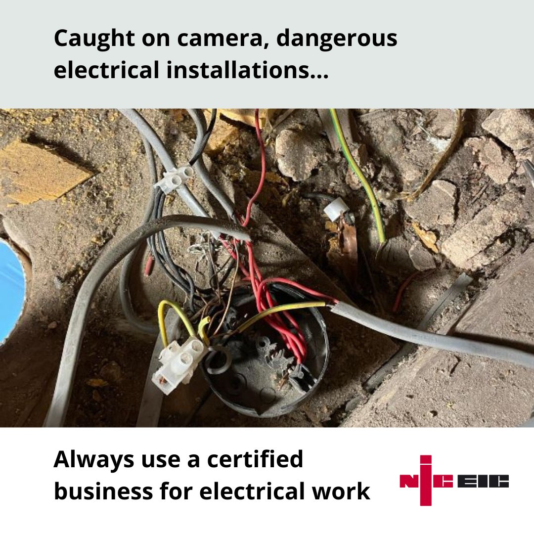 Avoid this happening in your home.

Always use an NICEIC-certified business when getting electrical work done in your home.

#ElectricalSafety #NICEIC
