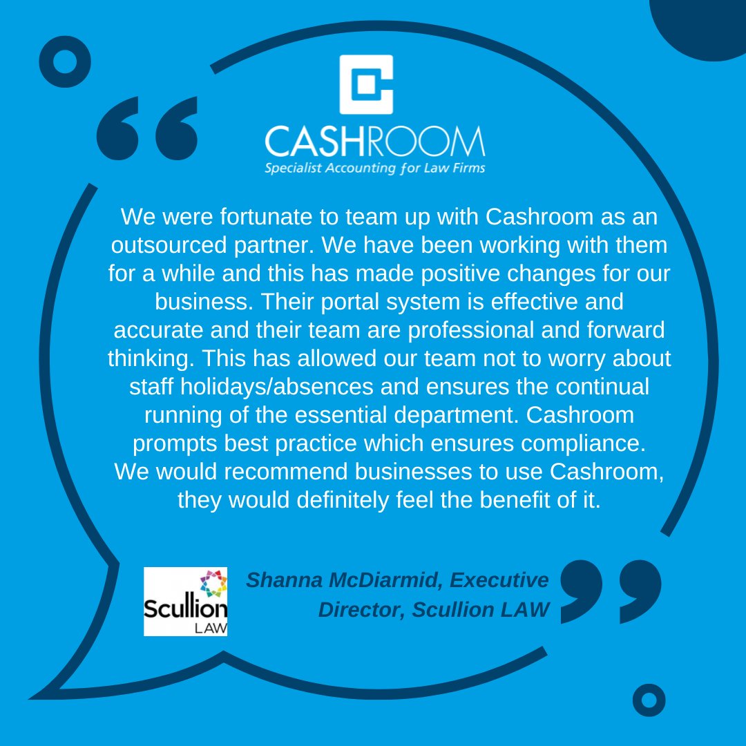 @ScullionLaw We love receiving comments like this from our clients! To find out how Cashrooms innovative portal can help your law firm, get in touch here hubs.la/Q01-nJ4f0

#innovative #lawfirms #legaltech #FeedbackFriday