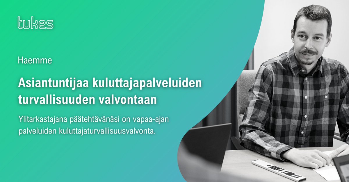 Tukesinfo's tweet photo. Onko sinulla kokemusta turvallisuusjohtamisesta, turvallisuustekniikasta tai vapaa-ajan palveluiden turvallisuudesta? 🤔

Haemme asiantuntijaa kuluttajapalveluiden turvallisuuden valvontaan. Haku päättyy 11.9.2023 klo 14.30 👉🏽 https://t.co/srxClmYwUa

#TöissäTukesissa https://t.co/w0JoNtQrn2