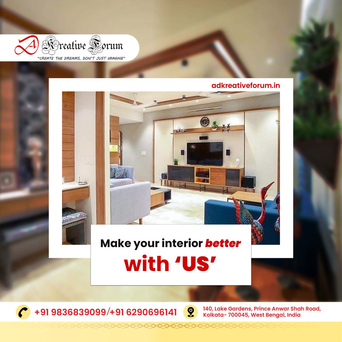 adkreativeforum's tweet photo. #ADKreativeForum : We offer a wide range of interior design services to suit all budgets and styles. Contact us today to learn more.

For Interior consultation call us: +91 98368 39099/ +91 62906 96141.

#interiordesignkolkata #modularkitchencabinet #falseceilingwork #pujaroom https://t.co/o9NCr6wpR9