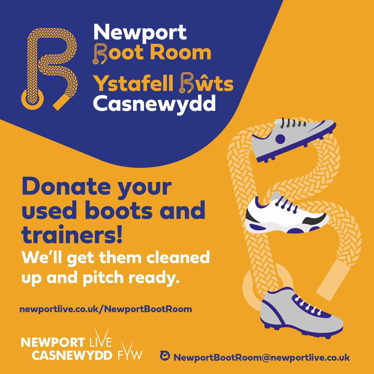 We’re launching a brand new initiative called the Newport Boot Room! @NewportLiveUK @nlsportsdev @PositiveFutures 
Donate footy/rugby boots/sports footwear-drop them in our Boot Room bins at all reception areas. We’ll clean them & resell for £5! Helping more comm sport projects!