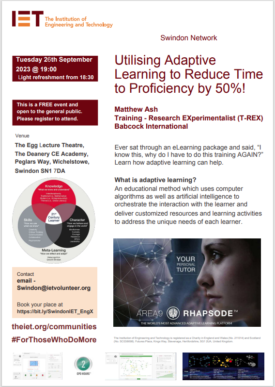 IETSWINDON's tweet photo. Join us on the 26th of September from 19:00 at The Egg Lecture Theatre in Swindon to learn about utilising computer algorithms and AI to optimise your time when learning! 🤖Book your place here - https://t.co/tMGQDMt4o4 https://t.co/0Tg0pRmXU6