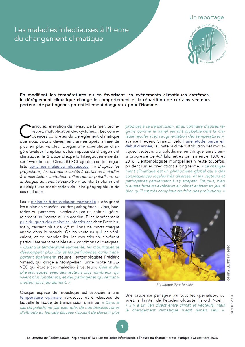 Le 13e #reportage de La Gazette de l'Infectiologie est disponible dès aujourd'hui ! Découvrez notre nouvel article grand public de la rentrée : « Les maladies infectieuses à l'heure du changement climatique ». ➡️infectiologie.com/fr/maladies-in… #RechauffementClimatique #Zoonoses