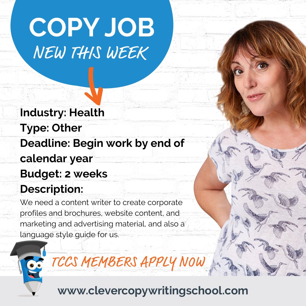 #JOBS #JOBBOARD

New job added to the job board:
Content Writer for Staffing Assistance to Healthcare Providers
clevercopywritingschool.com/job/content-wr…