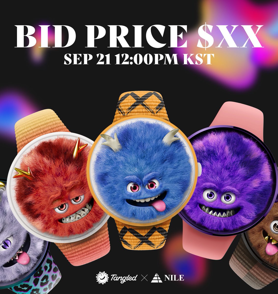 AnSungyoun's tweet photo. 🚀𝗗-𝟭, 𝗧𝗶𝗺𝗲 𝗶𝘀 𝘁𝗶𝗰𝗸𝗶𝗻𝗴!⏰
Don't wait, there's only 1 day left to mint your very own Tangled Timepiece – a cute and colorful NFT.

🔥Join the auction and grab it before it's gone!
● 𝗦𝗘𝗣 𝟮𝟭 12:00PM KST

For more: https://t.co/bf1hqV0NSl https://t.co/M7GkDW1DMv