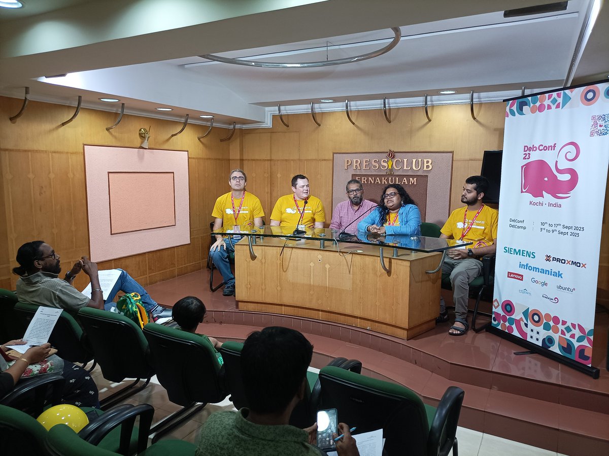 manojkmohan's tweet photo. #DebConf2023 Press Meet today at Eranakulam Press Club, Kerala
@debian @DebianIndia https://t.co/Ug3Fvg6l54